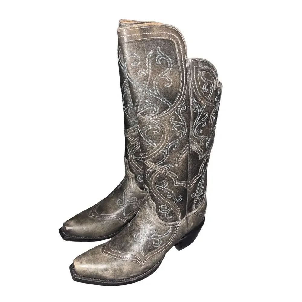 Lucchese Women's Black Tall Mosaic Cowboy Western Boots SZ 7 NWOB Cowgirl